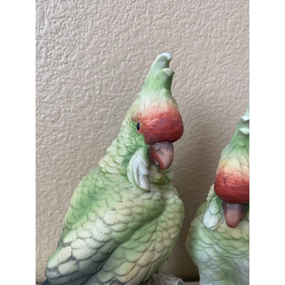 1970s Andrea by Sadek Green Cockatoos – Hand Painted Porcelain Pair - No Box - Picture 6 of 14